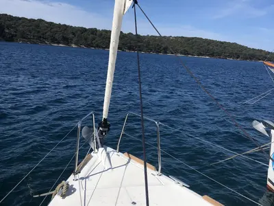 Deck of Nara, a Jeanneau Sun Odyssey 349 sailboat at Mali Lošinj, Croatia