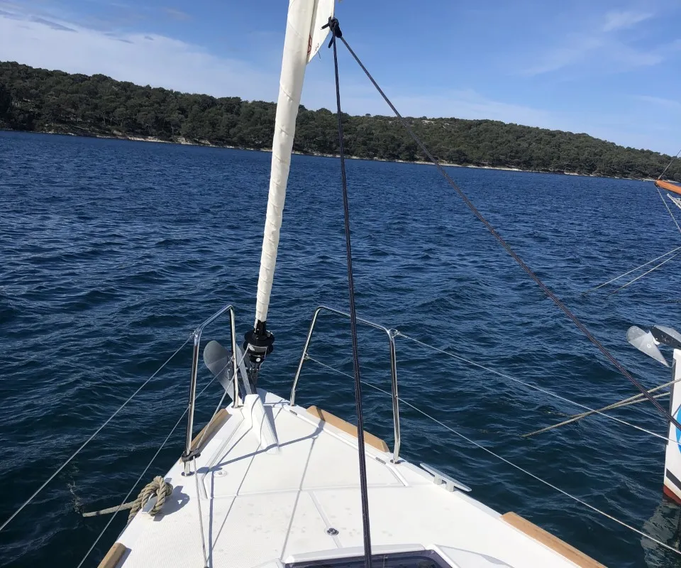 Deck of Nara, a Jeanneau Sun Odyssey 349 sailboat at Mali Lošinj, Croatia
