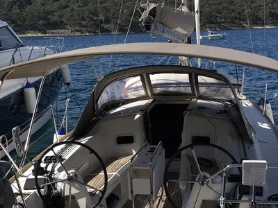 Cockpit of Nara, a Jeanneau Sun Odyssey 349 sailboat at Mali Lošinj, Croatia