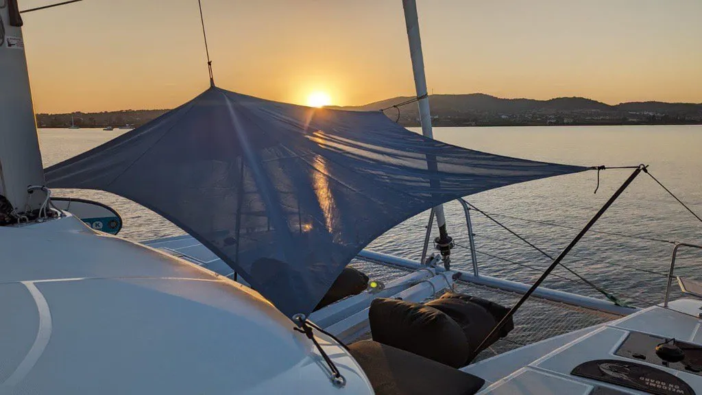 Deck of Aegeus, a Lagoon 51 - 6 cab. catamaran at Piraeus, Greece