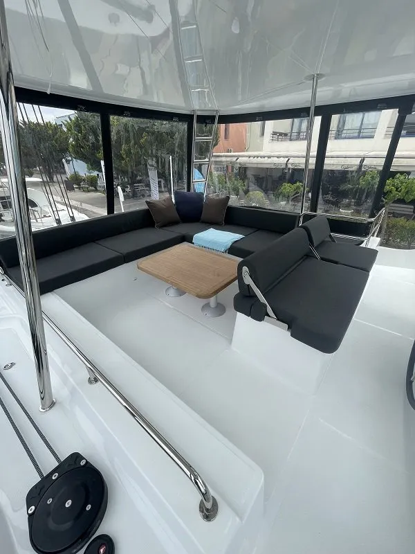 Deck of Aegeus, a Lagoon 51 - 6 cab. catamaran at Piraeus, Greece