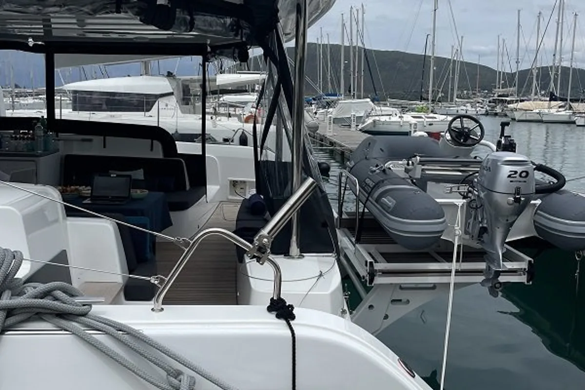 Deck of Aegeus, a Lagoon 51 - 6 cab. catamaran at Piraeus, Greece