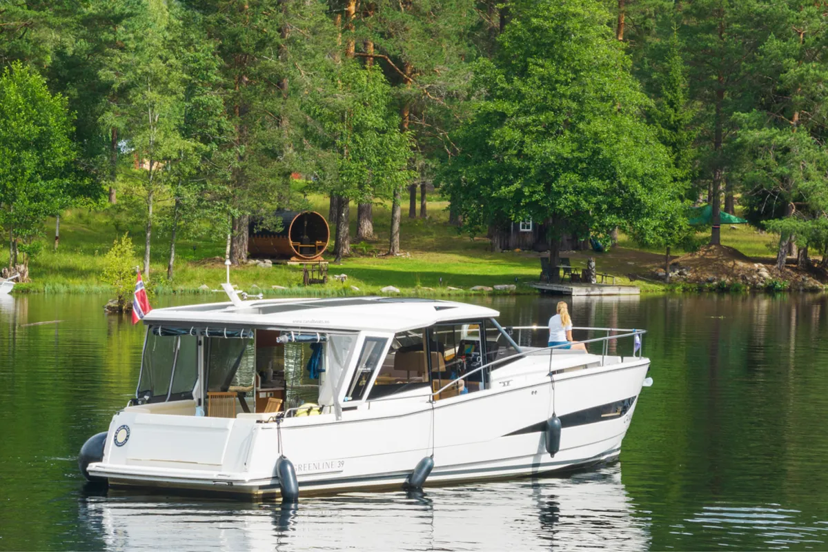 Exterior view of Skien, a Greenline 39 motorboat at Porsgrunn, Norway