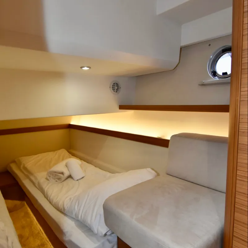 Cabin on Skien, a Greenline 39 motorboat at Porsgrunn, Norway