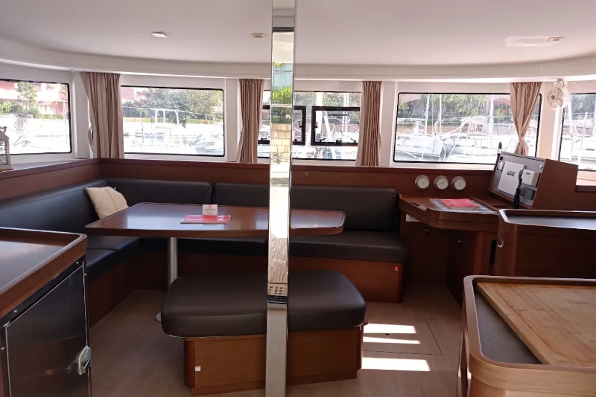 Salon of Claudia, a Lagoon 42 catamaran at Palermo, Italy