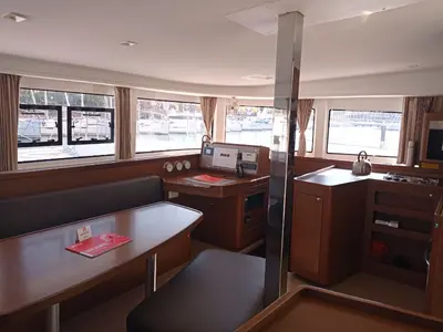 Salon of Claudia, a Lagoon 42 catamaran at Palermo, Italy