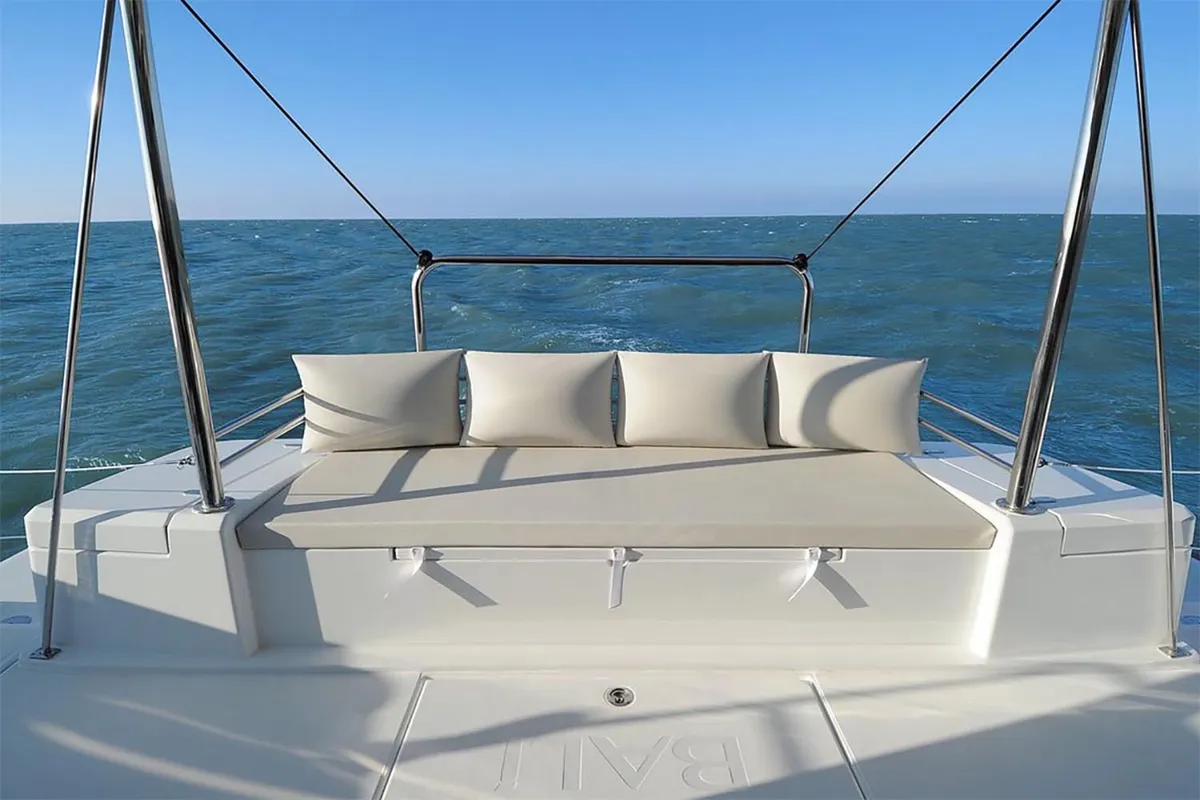 Deck of Summertime, a Bali 4.1 catamaran at Procida, Italy