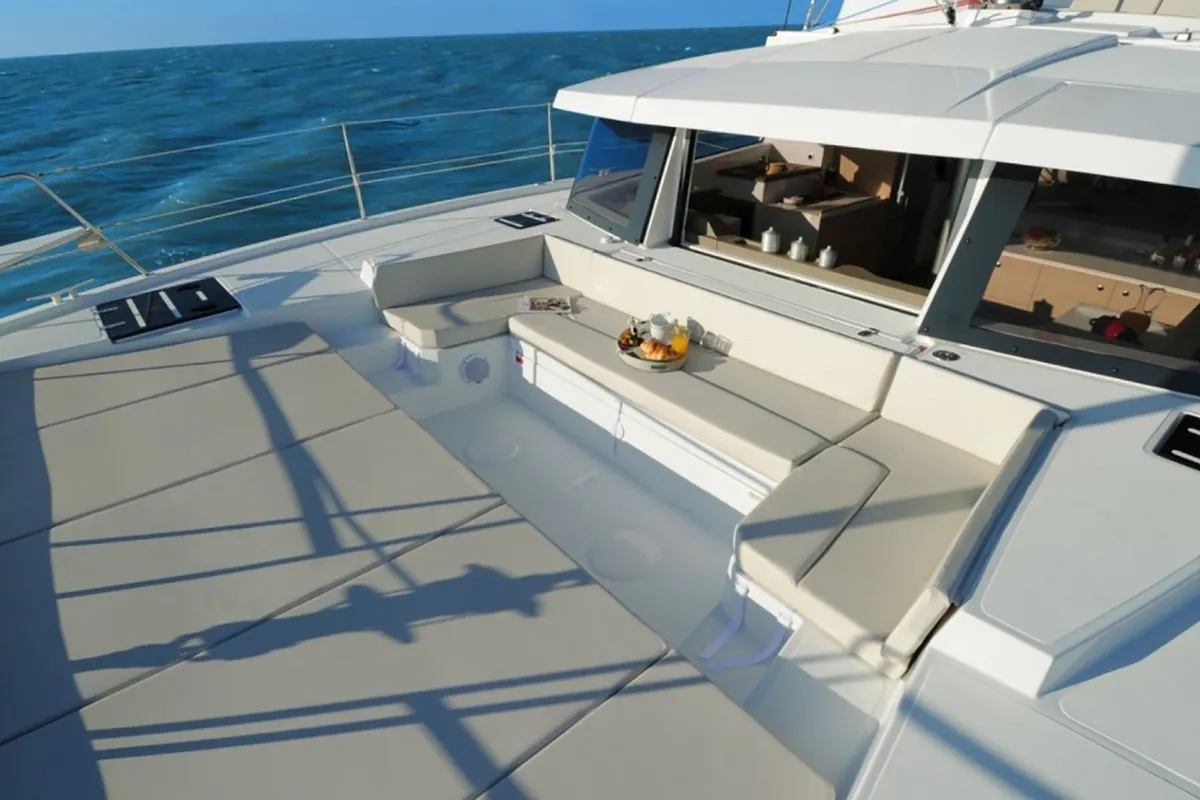 Deck of Summertime, a Bali 4.1 catamaran at Procida, Italy