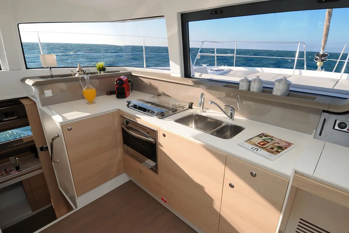 Galley of Summertime, a Bali 4.1 catamaran at Procida, Italy