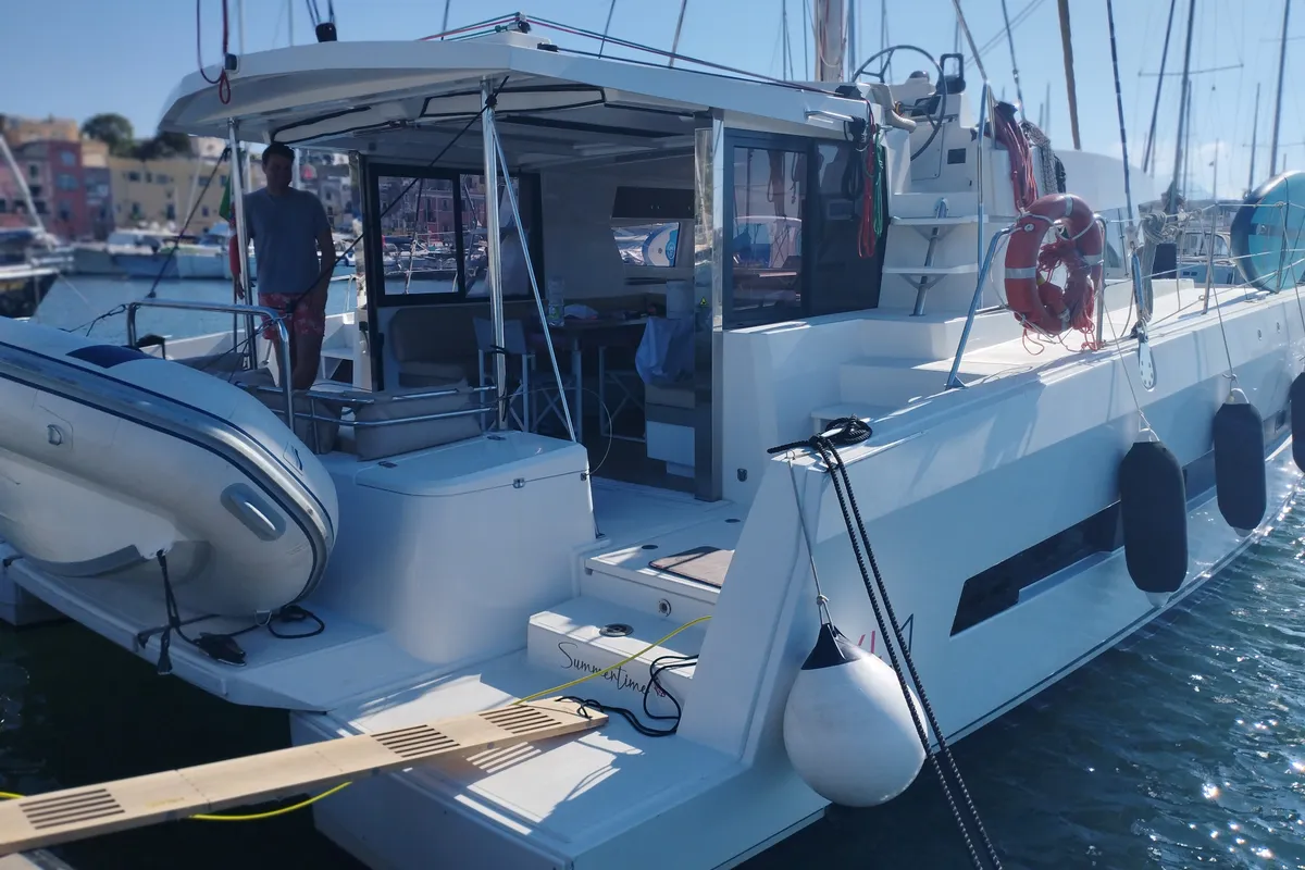 Exterior view of Summertime, a Bali 4.1 catamaran at Procida, Italy