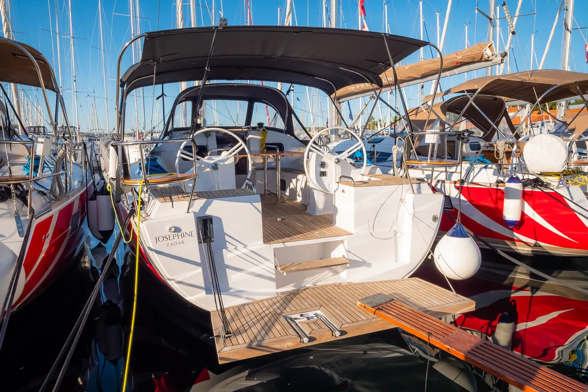 Exterior view of Josephine, a Elan Impression 45.1 sailboat at Grad Biograd na Moru, Croatia