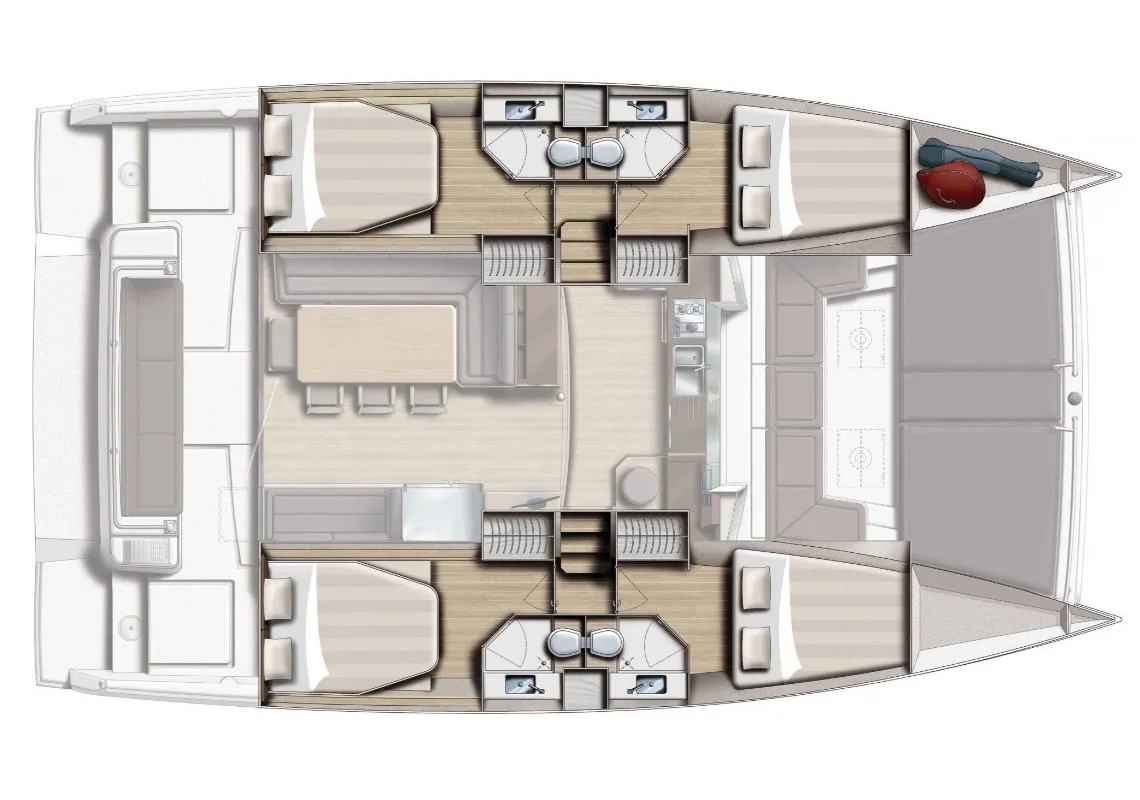 Floor plan of Daddy, a Bali 4.3 catamaran at Anzio, Italy