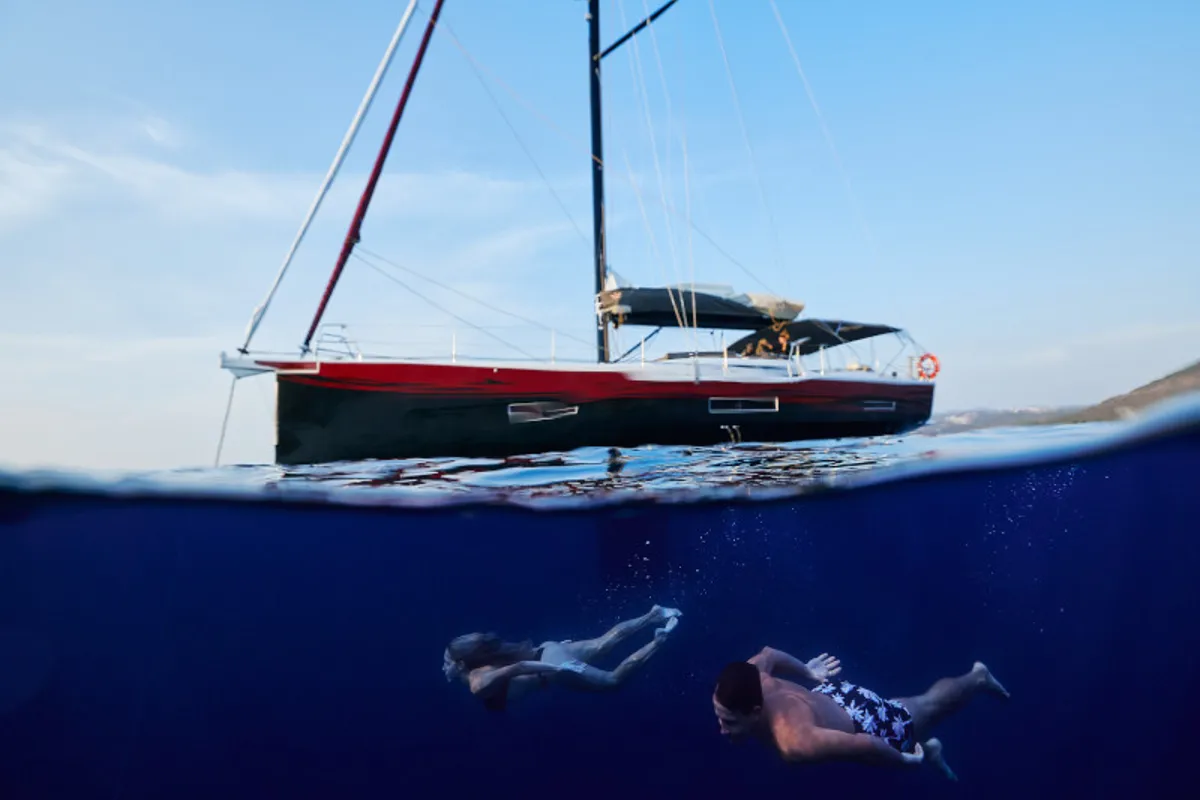 Exterior view of KABUKI, a Dufour 56 Exclusive sailboat at Primošten, Croatia
