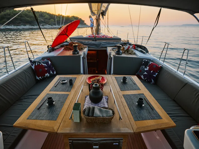 Deck of KABUKI, a Dufour 56 Exclusive sailboat at Primošten, Croatia