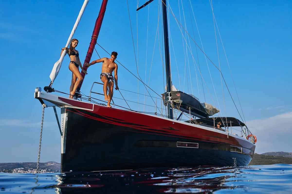 Exterior view of KABUKI, a Dufour 56 Exclusive sailboat at Primošten, Croatia