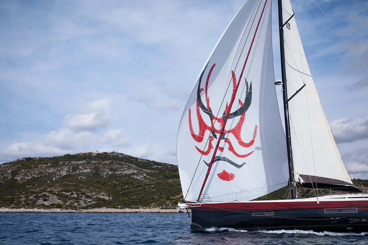Exterior view of KABUKI, a Dufour 56 Exclusive sailboat at Primošten, Croatia