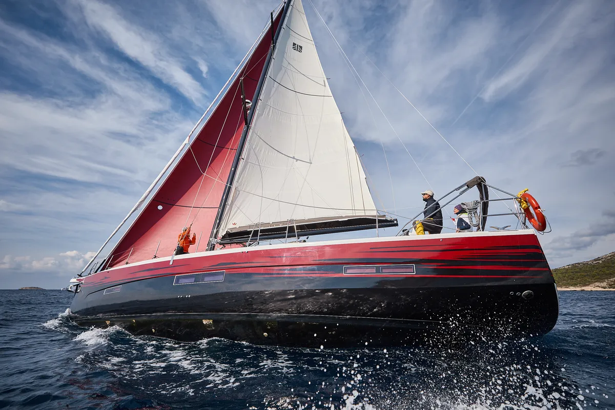 Exterior view of KABUKI, a Dufour 56 Exclusive sailboat at Primošten, Croatia