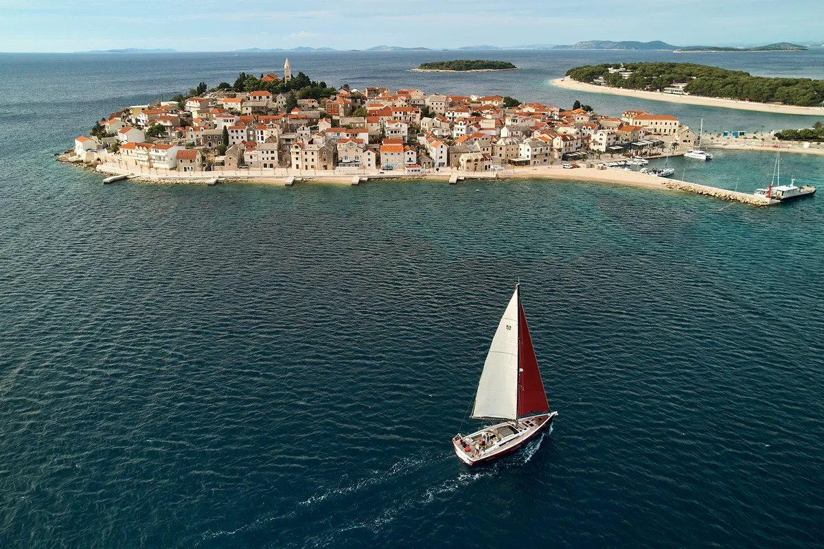Exterior view of KABUKI, a Dufour 56 Exclusive sailboat at Primošten, Croatia