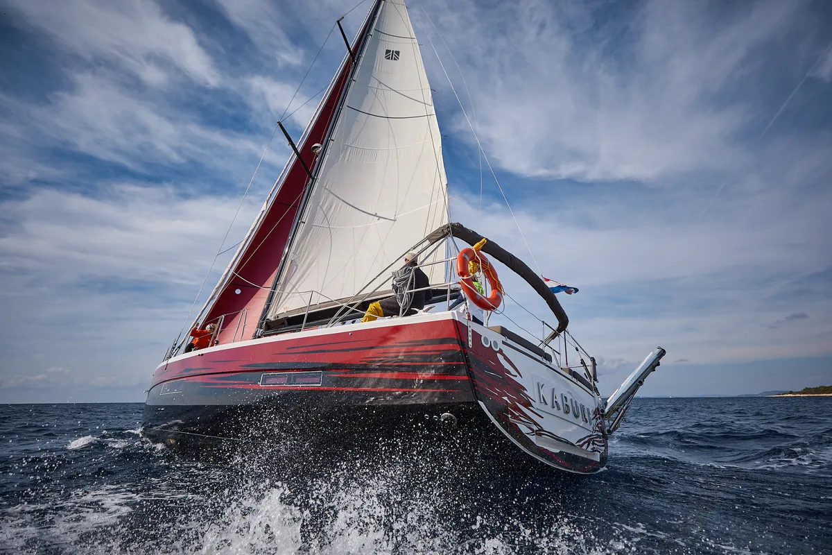 Exterior view of KABUKI, a Dufour 56 Exclusive sailboat at Primošten, Croatia