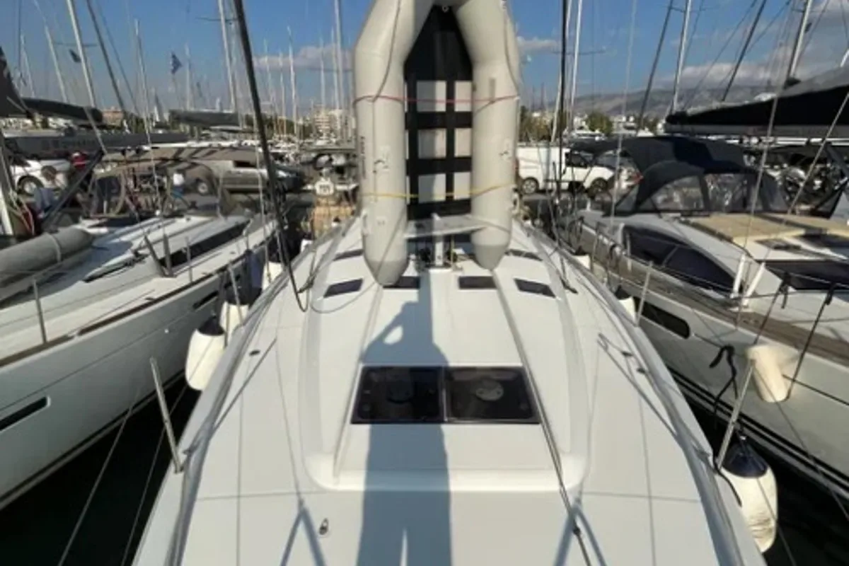 Deck of AF-SO490, a Jeanneau Sun Odyssey 490 sailboat at Athens, Greece