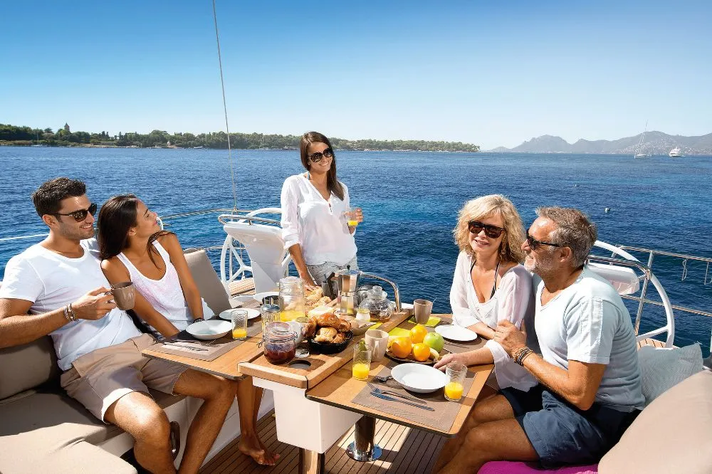 Deck of Veronica II, a Bavaria Cruiser 46 sailboat at Athens, Greece