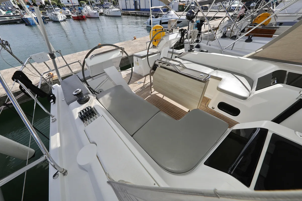 Deck of Tine, a Hanse 455 sailboat at Grad Biograd na Moru, Croatia