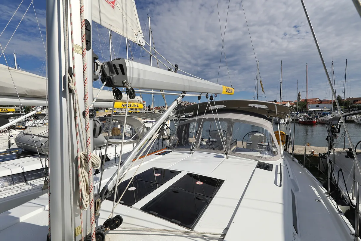 Deck of Tine, a Hanse 455 sailboat at Grad Biograd na Moru, Croatia