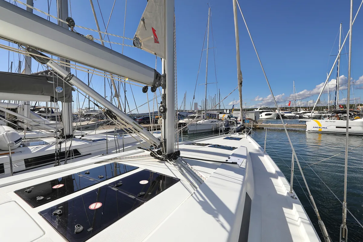 Deck of Tine, a Hanse 455 sailboat at Grad Biograd na Moru, Croatia