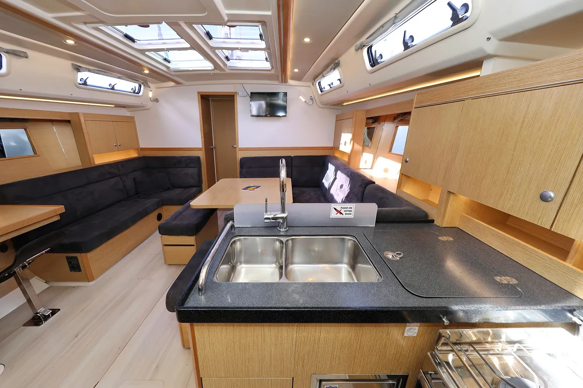 Galley of Tine, a Hanse 455 sailboat at Grad Biograd na Moru, Croatia
