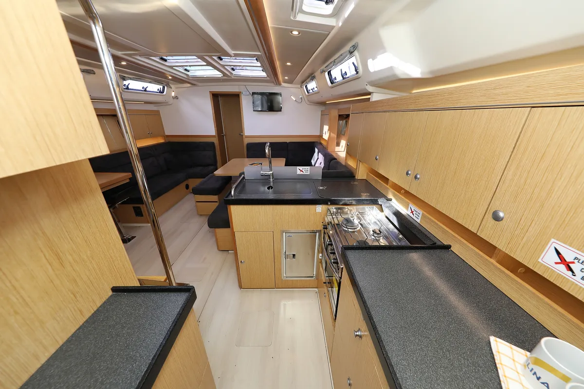 Galley of Tine, a Hanse 455 sailboat at Grad Biograd na Moru, Croatia