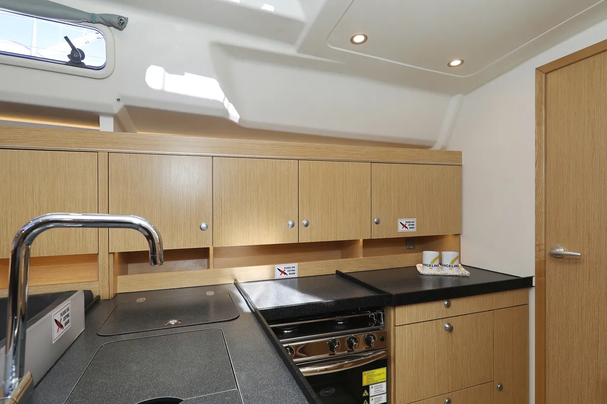Galley of Tine, a Hanse 455 sailboat at Grad Biograd na Moru, Croatia