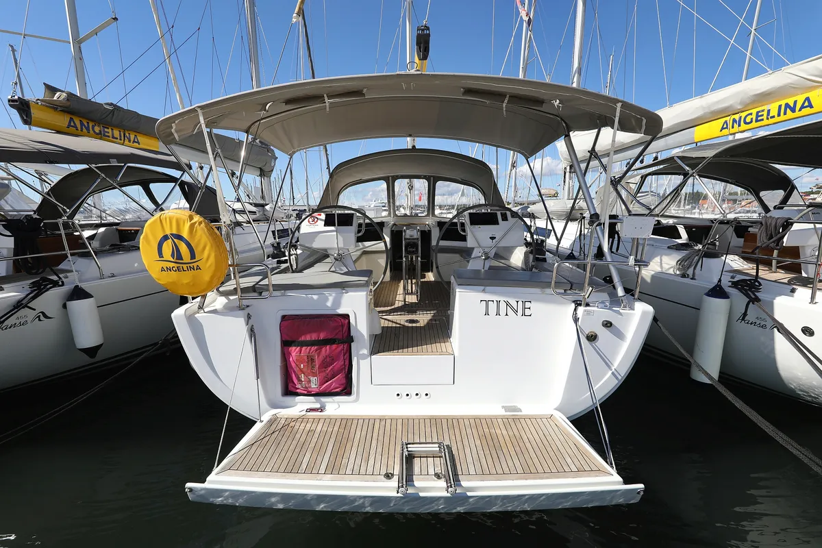 Exterior view of Tine, a Hanse 455 sailboat at Grad Biograd na Moru, Croatia
