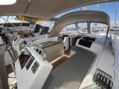 Deck of Tine, a Hanse 455 sailboat at Grad Biograd na Moru, Croatia