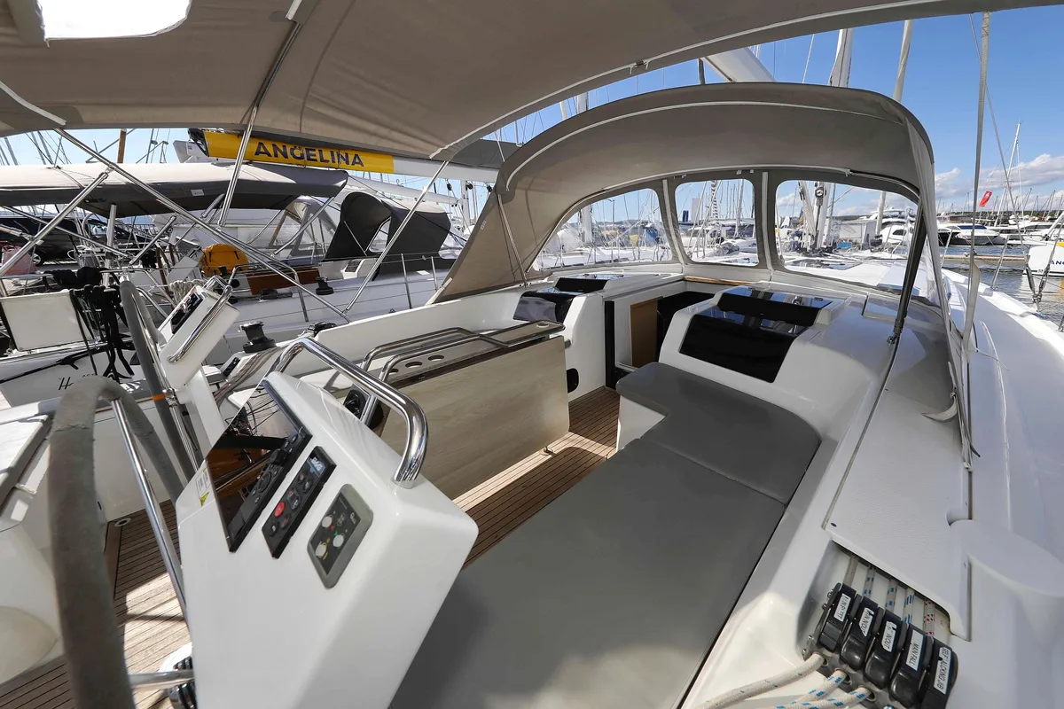 Deck of Tine, a Hanse 455 sailboat at Grad Biograd na Moru, Croatia