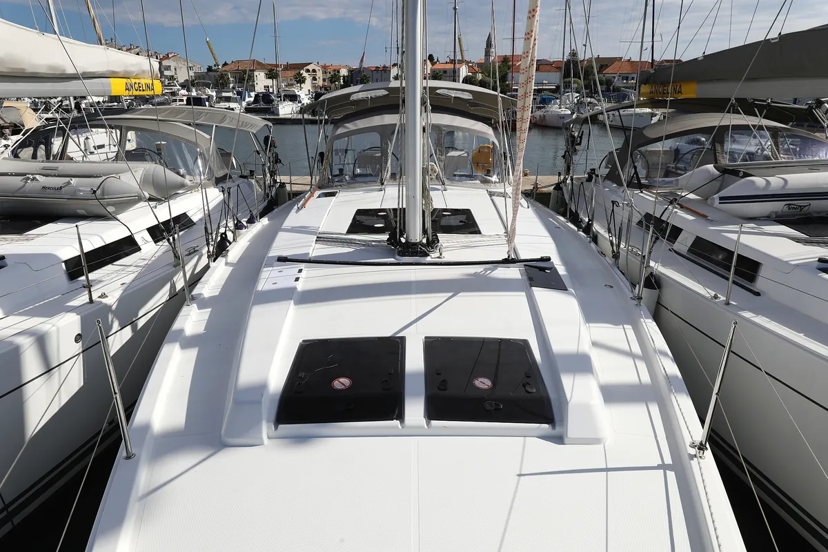 Deck of Tine, a Hanse 455 sailboat at Grad Biograd na Moru, Croatia