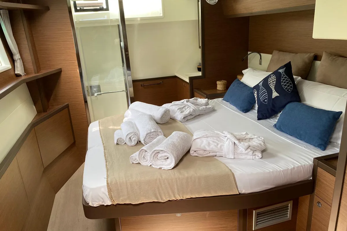 Cabin on SAILUXE - Samoa, a Lagoon 52F catamaran at Capo d'Orlando, Italy