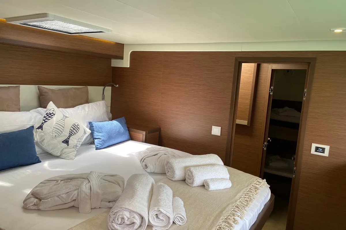 Cabin on SAILUXE - Samoa, a Lagoon 52F catamaran at Capo d'Orlando, Italy