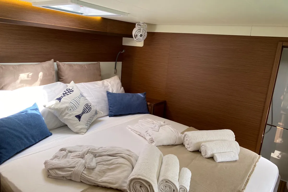 Cabin on SAILUXE - Samoa, a Lagoon 52F catamaran at Capo d'Orlando, Italy