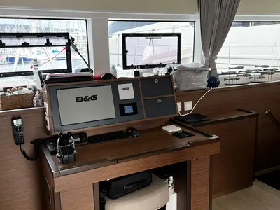Cockpit of SAILUXE - Samoa, a Lagoon 52F catamaran at Capo d'Orlando, Italy