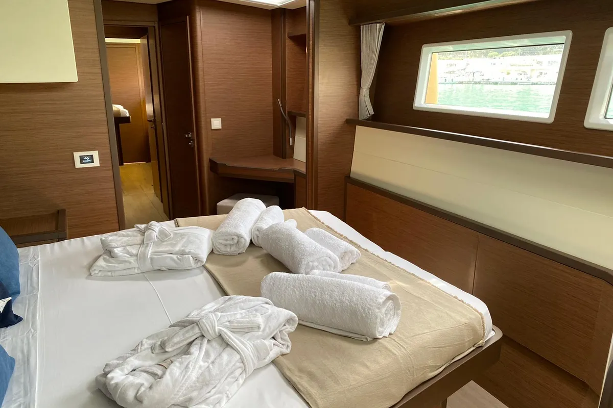 Cabin on SAILUXE - Samoa, a Lagoon 52F catamaran at Capo d'Orlando, Italy