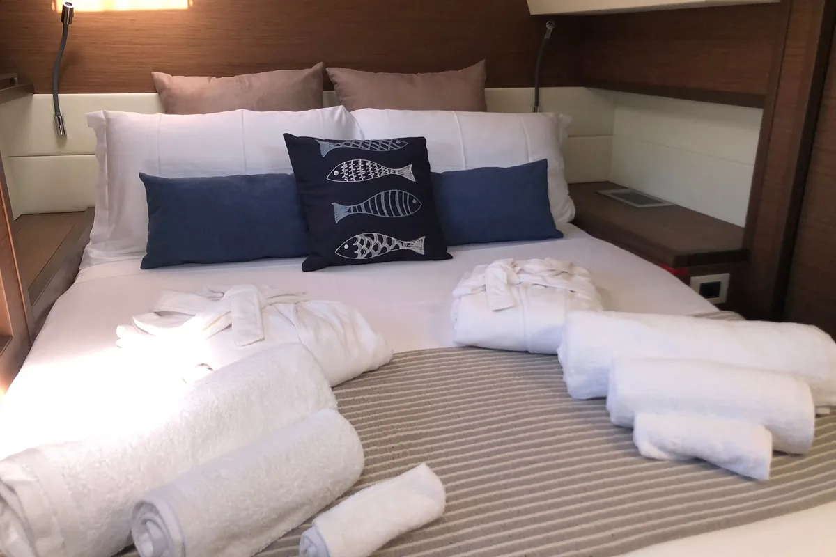 Cabin on SAILUXE - Samoa, a Lagoon 52F catamaran at Capo d'Orlando, Italy