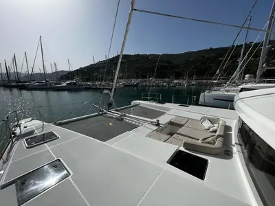 Deck of SAILUXE - Samoa, a Lagoon 52F catamaran at Capo d'Orlando, Italy
