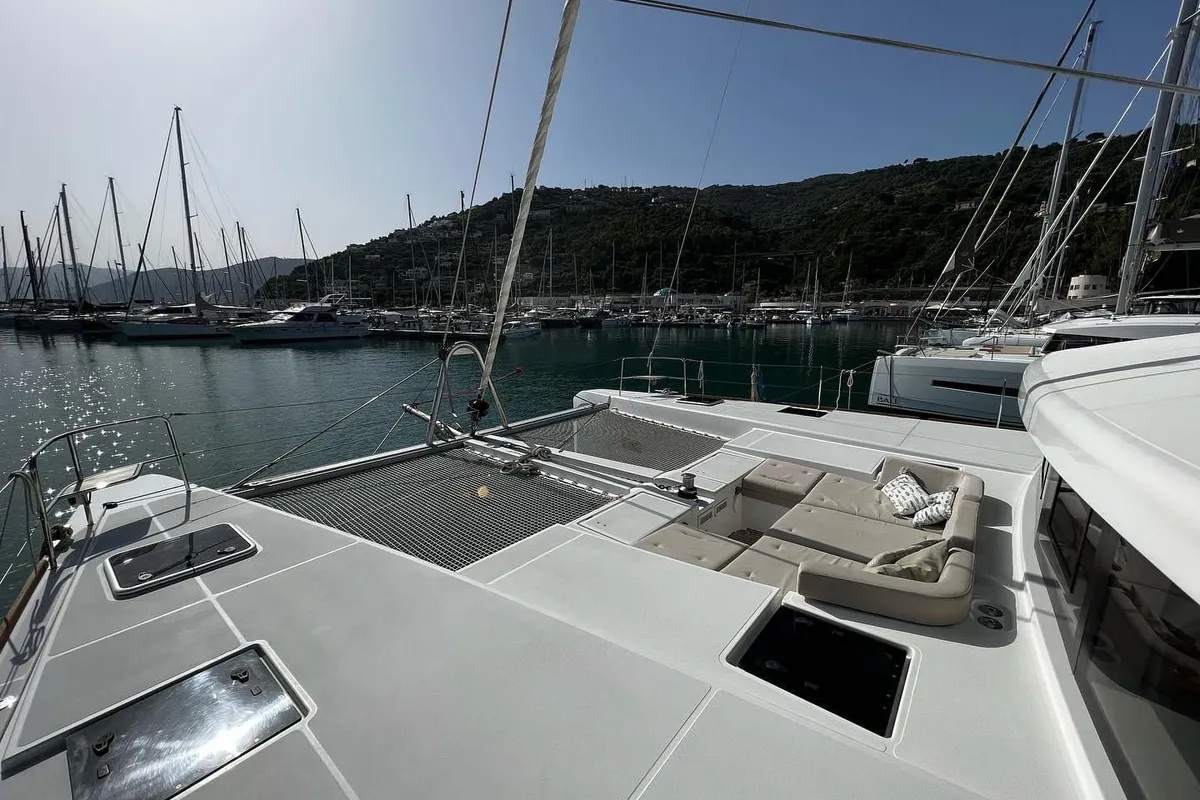 Deck of SAILUXE - Samoa, a Lagoon 52F catamaran at Capo d'Orlando, Italy