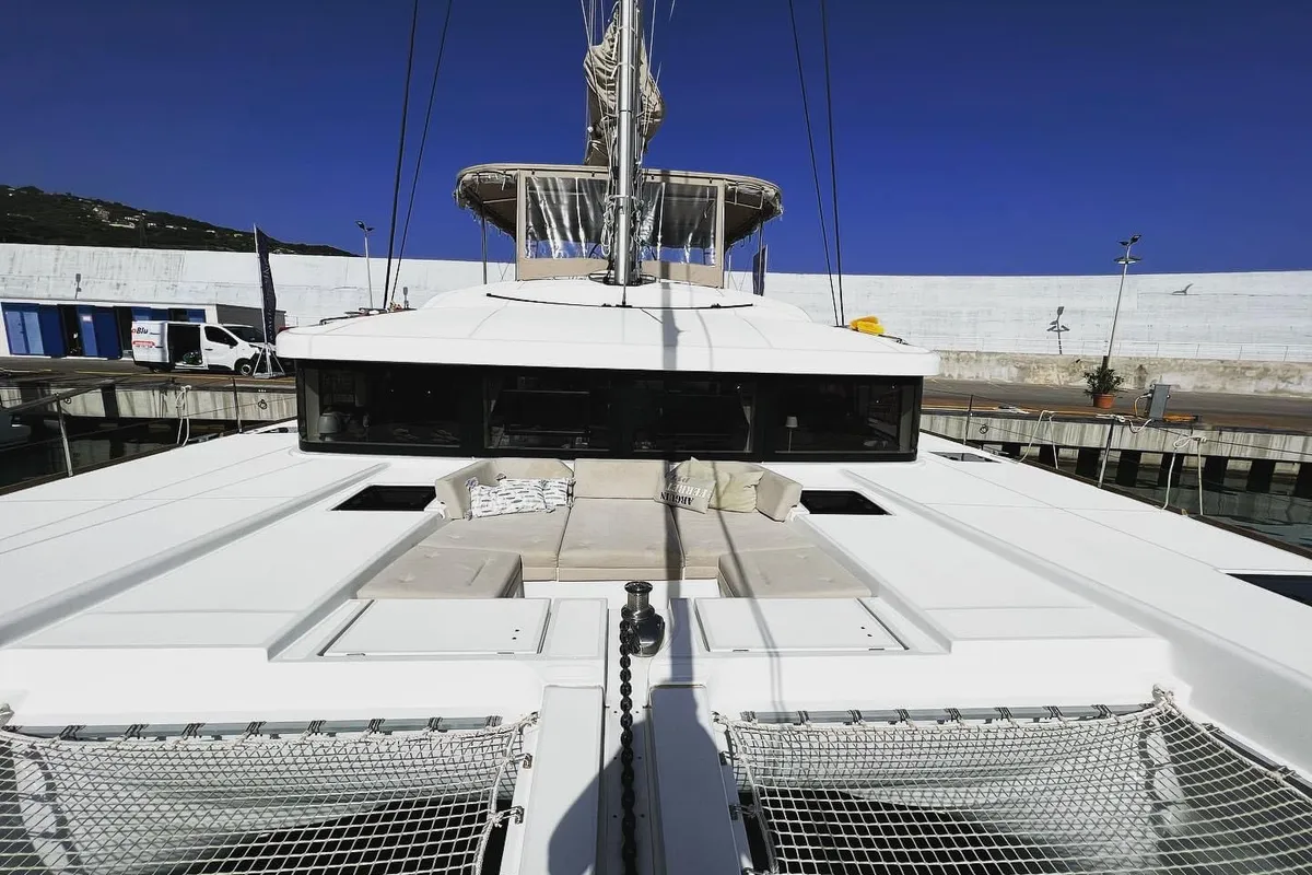 Deck of SAILUXE - Samoa, a Lagoon 52F catamaran at Capo d'Orlando, Italy