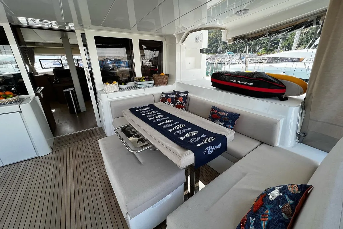 Deck of SAILUXE - Samoa, a Lagoon 52F catamaran at Capo d'Orlando, Italy