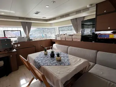 Salon of SAILUXE - Samoa, a Lagoon 52F catamaran at Capo d'Orlando, Italy