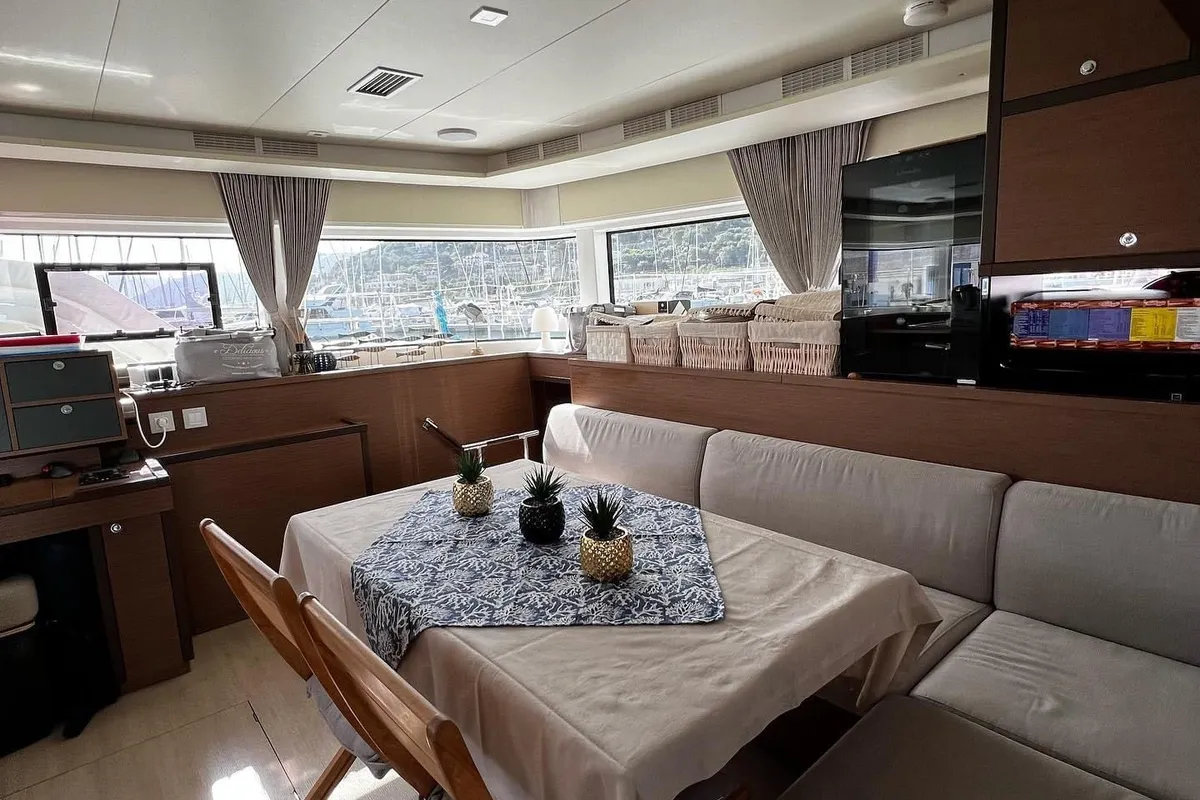 Salon of SAILUXE - Samoa, a Lagoon 52F catamaran at Capo d'Orlando, Italy