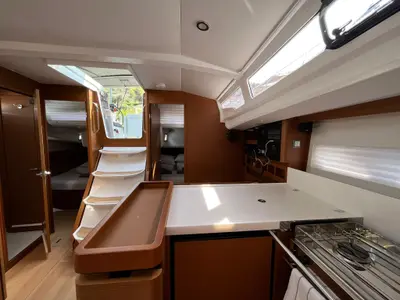 Galley of Art Vandelay, a Jeanneau Sun Odyssey 440 sailboat at Marina, Croatia