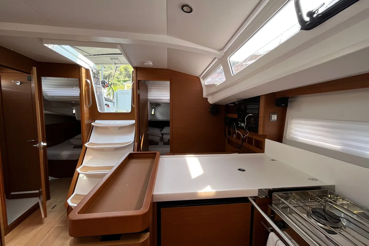 Galley of Art Vandelay, a Jeanneau Sun Odyssey 440 sailboat at Marina, Croatia