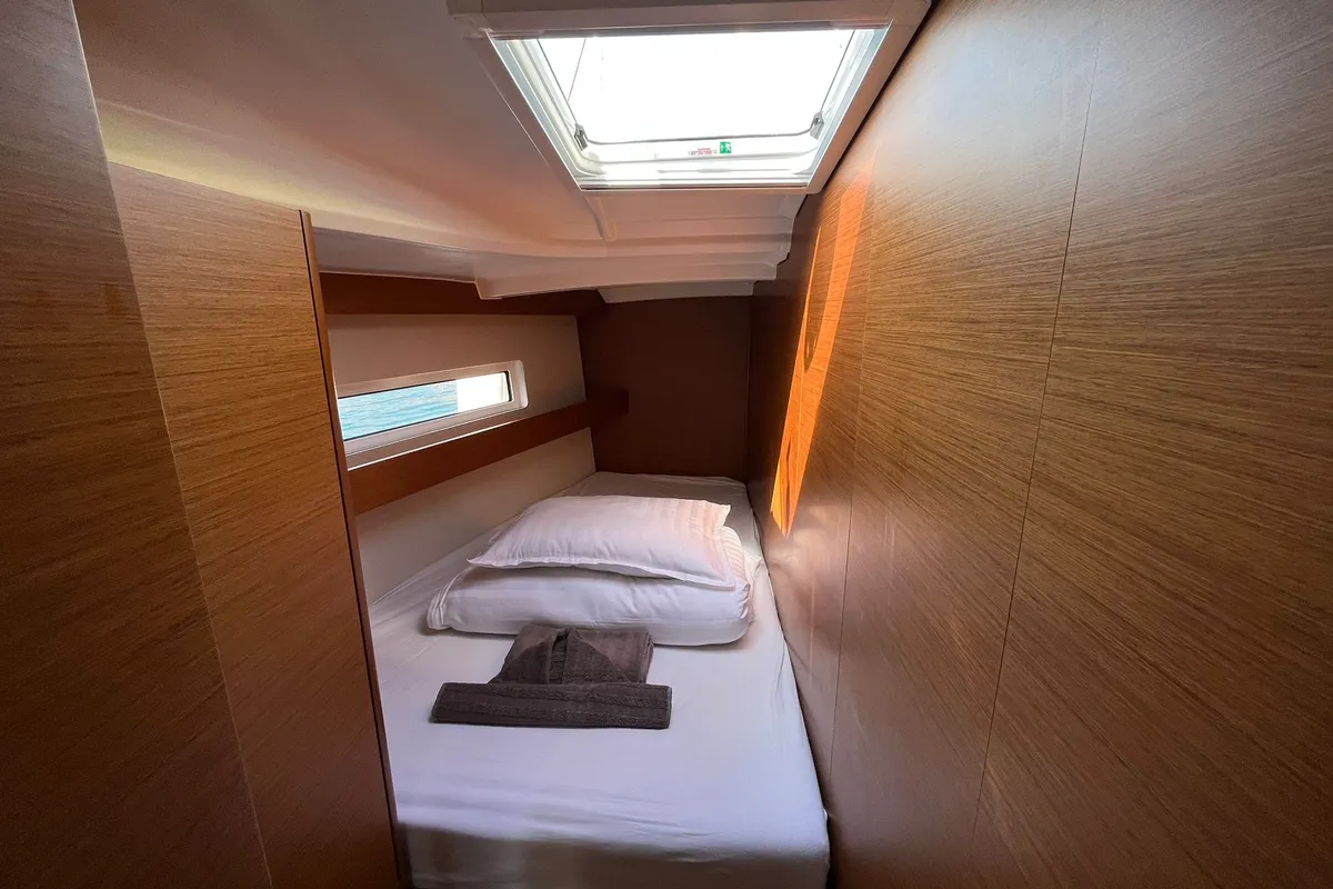 Cabin on Art Vandelay, a Jeanneau Sun Odyssey 440 sailboat at Marina, Croatia